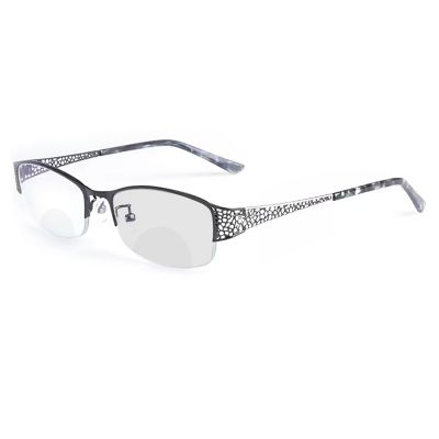 laureles Photochromic Bifocal Reading Glasses Women's Metal Oval Half Frame Transition Bifocal Readers Female (Black, 2.5, x)