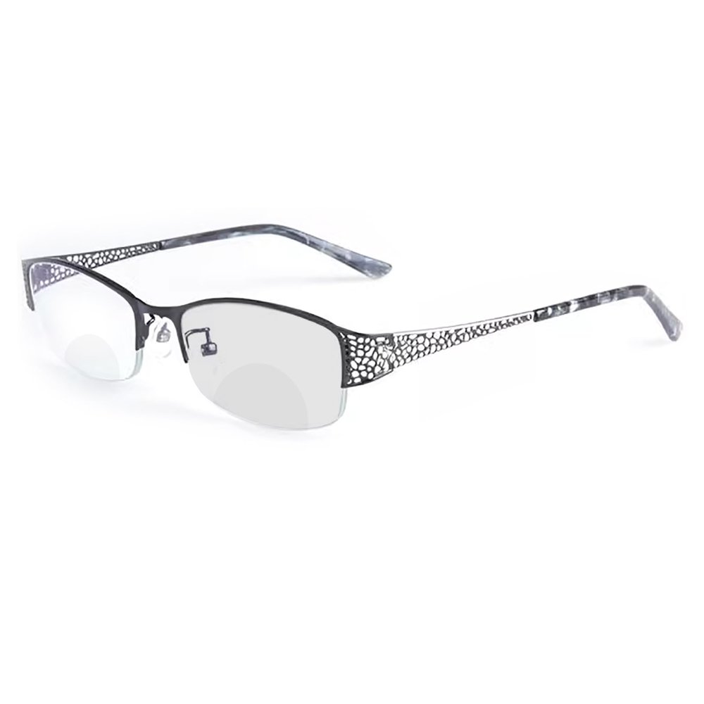 laureles Photochromic Bifocal Reading Glasses Women's Metal Oval Half Frame Transition Bifocal Readers Female (Black, 2.5, x)