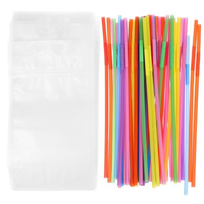 Amosfun 50pcs Love Pattern Straw Pouches for Adults Heavy Duty Drink Bag with Straw Set Random Color