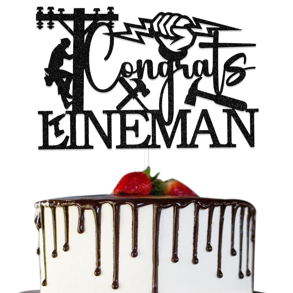 Congrats Lineman Cake Topper - Electrician Graduation Decorations - 2026 Graduation Party Decorations Black