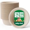 JOLLY CHEF Compostable Disposable Paper Bowls [16 oz] Heavy Duty Soup Uncoated Containers [150 Pack] Biodegradable Bagasse Hot Cold Eco-Friendly Natural Sugarcane Microwavable for Dessert Christmas view 1