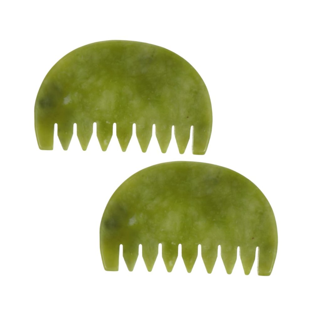 FOMIYES 2pcs Jade Massaging Combs Natural Jade Head Massage Tools for Scalp Relaxation and Gua Therapy Static Smooth Edges for Home Use