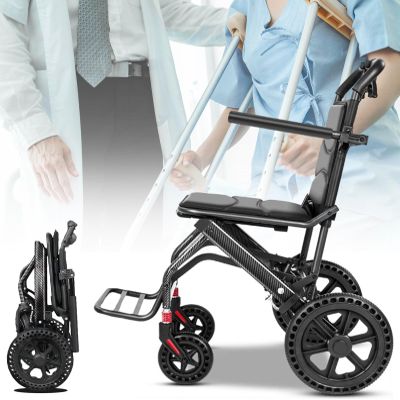 CYZJPRVN Transport Wheelchair Lightweight Foldable, Ultra Lightweight Transport Wheelchair with Handbrake, Weight Only 22lbs, Portable Compact Travel Wheelchairs for Elderly