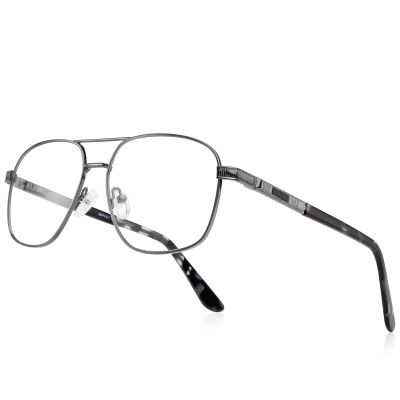 RB.Pilot Reading Glasses for Men Square Double Bridge Light Blocking Computer Readers Spring Hinge Metal Frame Acetate Legs
