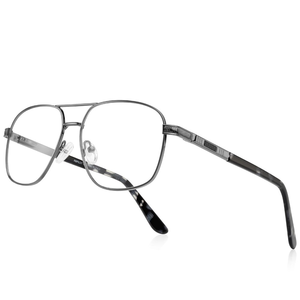 RB.Pilot Reading Glasses for Men Square Double Bridge Light Blocking Computer Readers Spring Hinge Metal Frame Acetate Legs