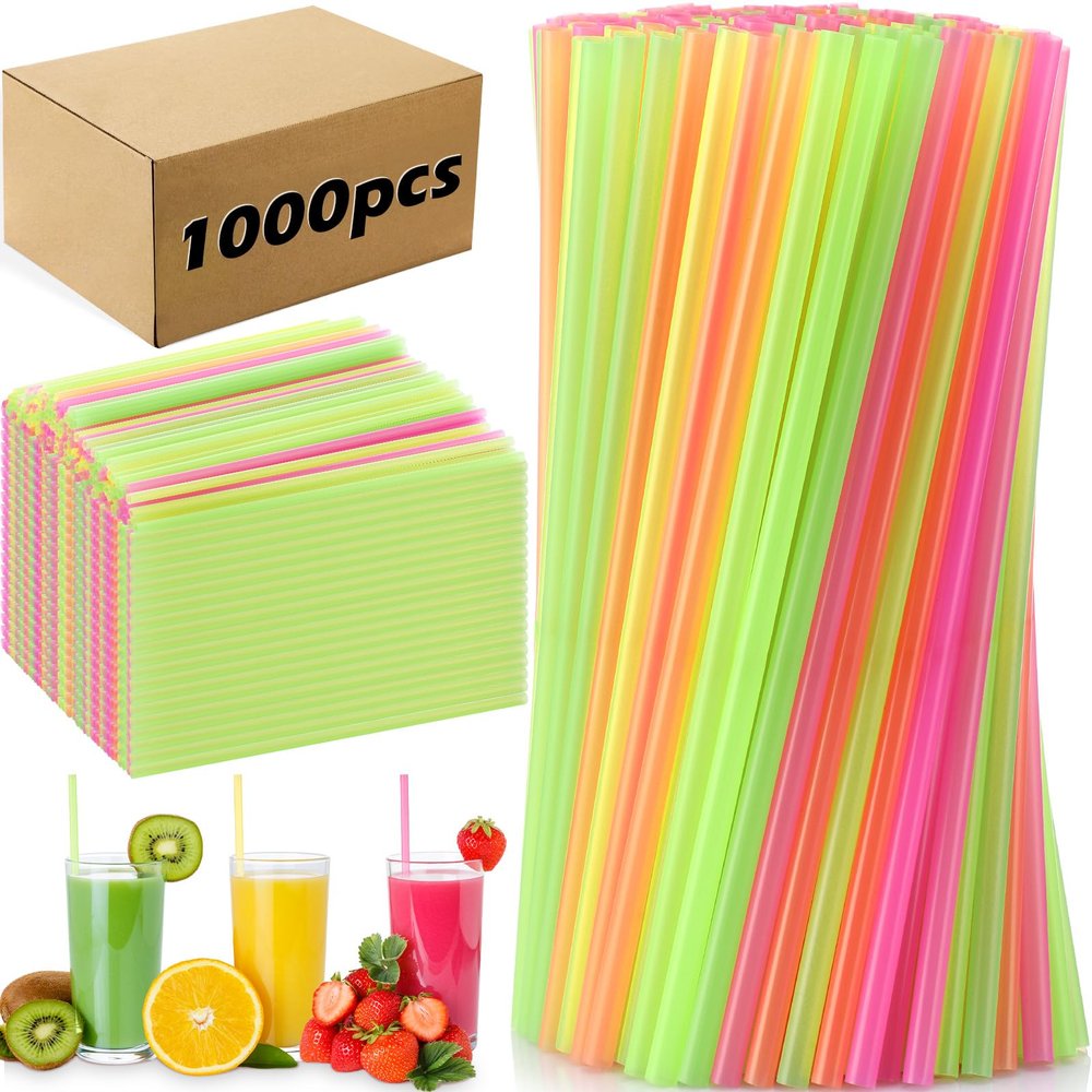 Eaasty 1000 Pcs Disposable Drinking Plastic Straws Bulk, 0.24'' Diameter and 7.87" Long Plastic Long Disposable Drinking Straws (Bright Colors)