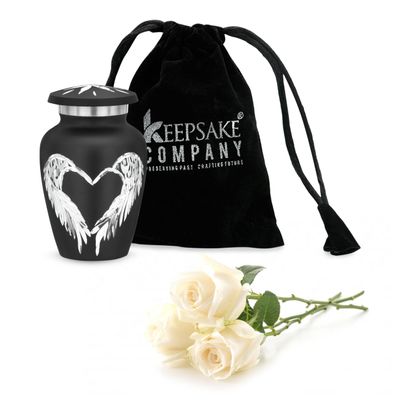 Black Small Urns for Human Ashes - Angel Wings & Heart Mini/Medium/Little Cremation Keepsakes for Ashes - Ash Holders  Urn -ERN - Tiny Urns for Men - Miniature Urn - (Single) from Keepsake Co.