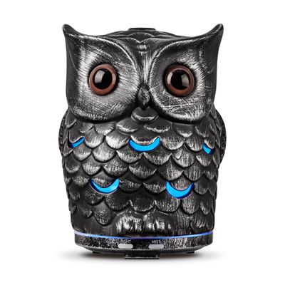 Alieye Ceramic Essential Oil Diffuser, 200ML Handcrafted Ceramic Owl Ultrasonic Cool Mist Aromatherapy Humidifier with 7 Colors LED Waterless Auto Shut Off for Home Office Yoga, Gifts for Mom, Sliver