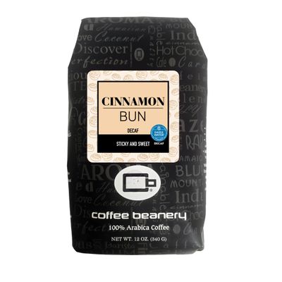 Cinnamon Bun Decaf Coffee by Coffee Beanery | 12oz Flavored Medium Roast Whole Beans | 100% Specialty Arabica Gourmet Coffee
