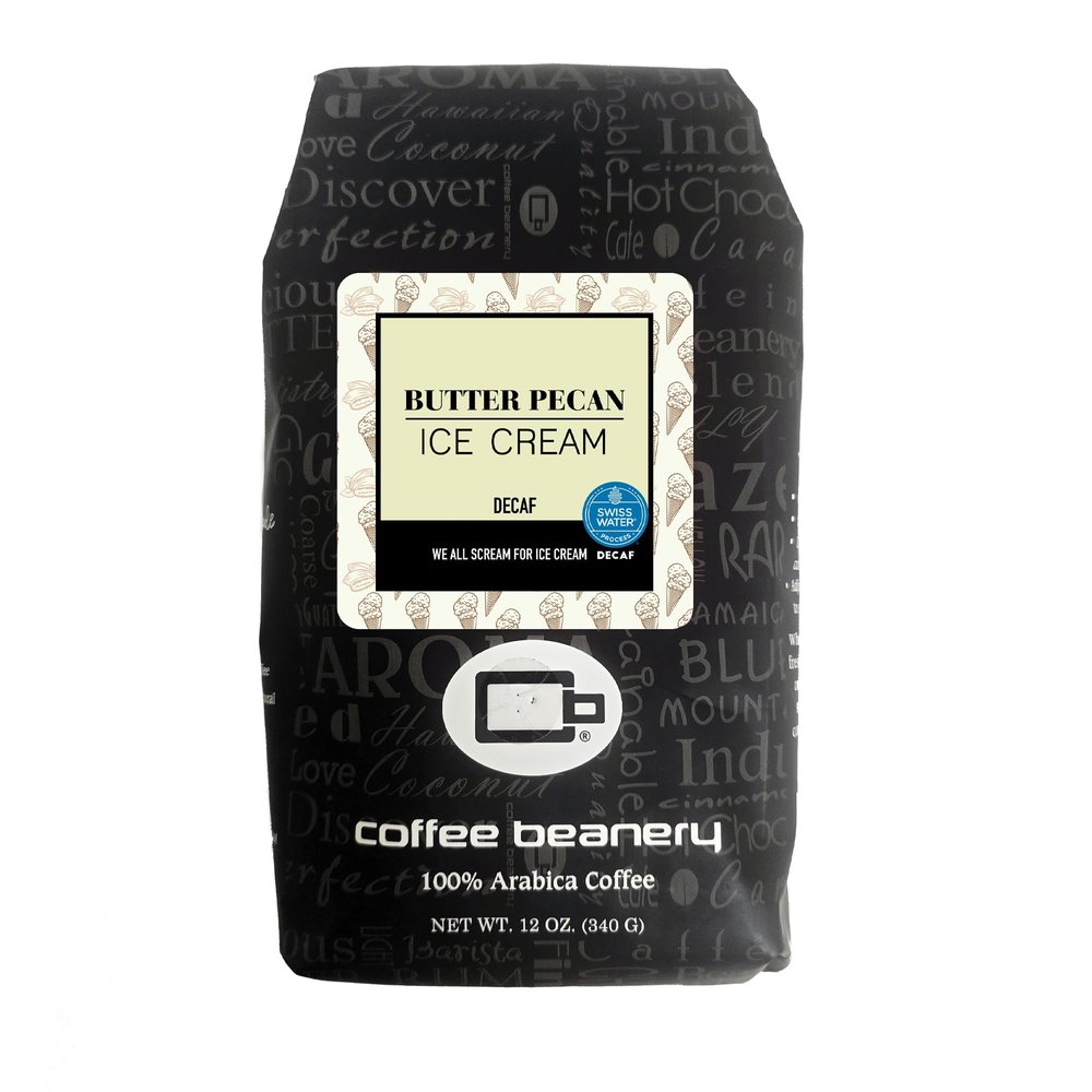 Butter Pecan Ice Cream Decaf Coffee by Coffee Beanery | 12oz Flavored Decaf Medium Roast | 100% Specialty Arabica| Ground
