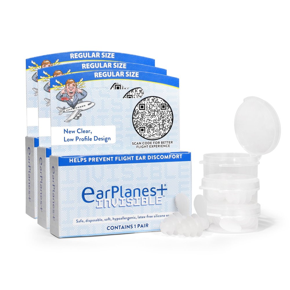 EarPlanes+ Invisible Airplane Travel Ear Protection Clear Low-Profile Design (Adult Size, 3 Count)