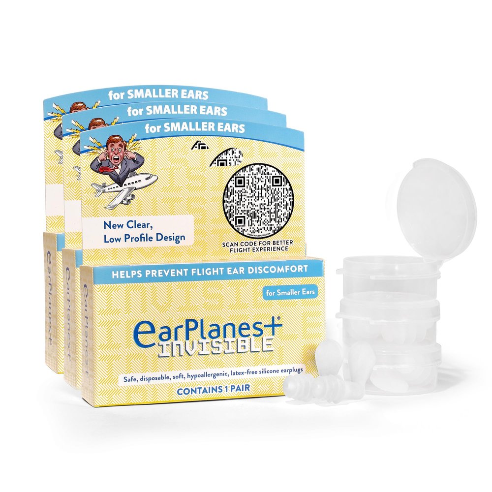 EarPlanes+ Invisible Airplane Travel Ear Protection Clear Low-Profile Design (Small, 3, Count)