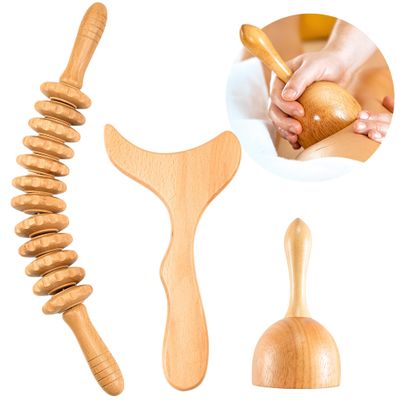 3 PCS Wood Therapy Massage Tools - Professional Maderoterapia Kit for Body Sculpting, Improving Circulation, and Muscle Relaxation