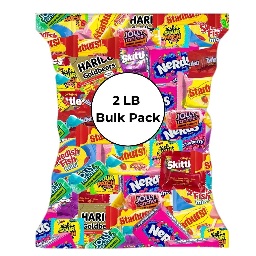 Christmas Candy Individually Wrapped Treats 2LB Holiday Bulk Assorted Variety Pack Party Favor Bags Full-Size Bars Stocking Stuffer Mix