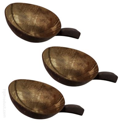 FIJIAN MADE New! Authentic Kava Drinking Cup - 100% Natural Fiji Kava Coconut Shell (3 Cup-Deal) Kava Cup with Handle ...