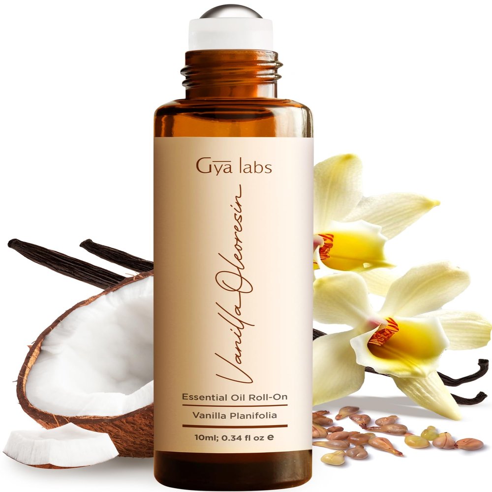 Gya Labs Vanilla Oleoresin Essential Oil Roll On - 0.34 Fl Oz - Travel Size Roller for Camping, Skin, Aromatherapy Relief, Convenience