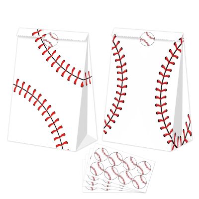 BQN 24 PCS Baseball Goodie Bags Baseball Gift Bags for Baseball Party Decorations Baseball Treat Bags Candy Goody Bags Baseball Party Snack for Kids Boys Girls