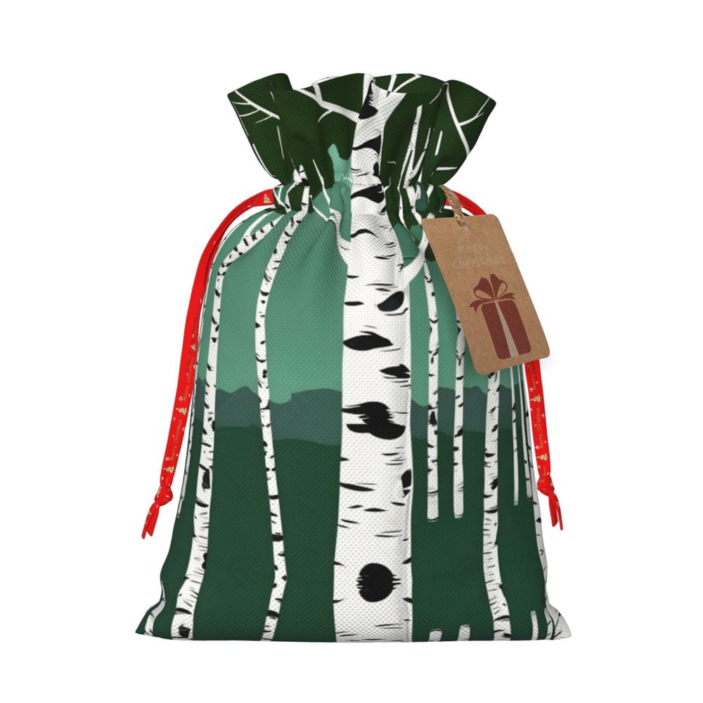 GeRRiT Birch Trees Print Christmas Drawstring Candy Gift Bags,Goody Bags,For Xmas Holiday Presents Party Favor