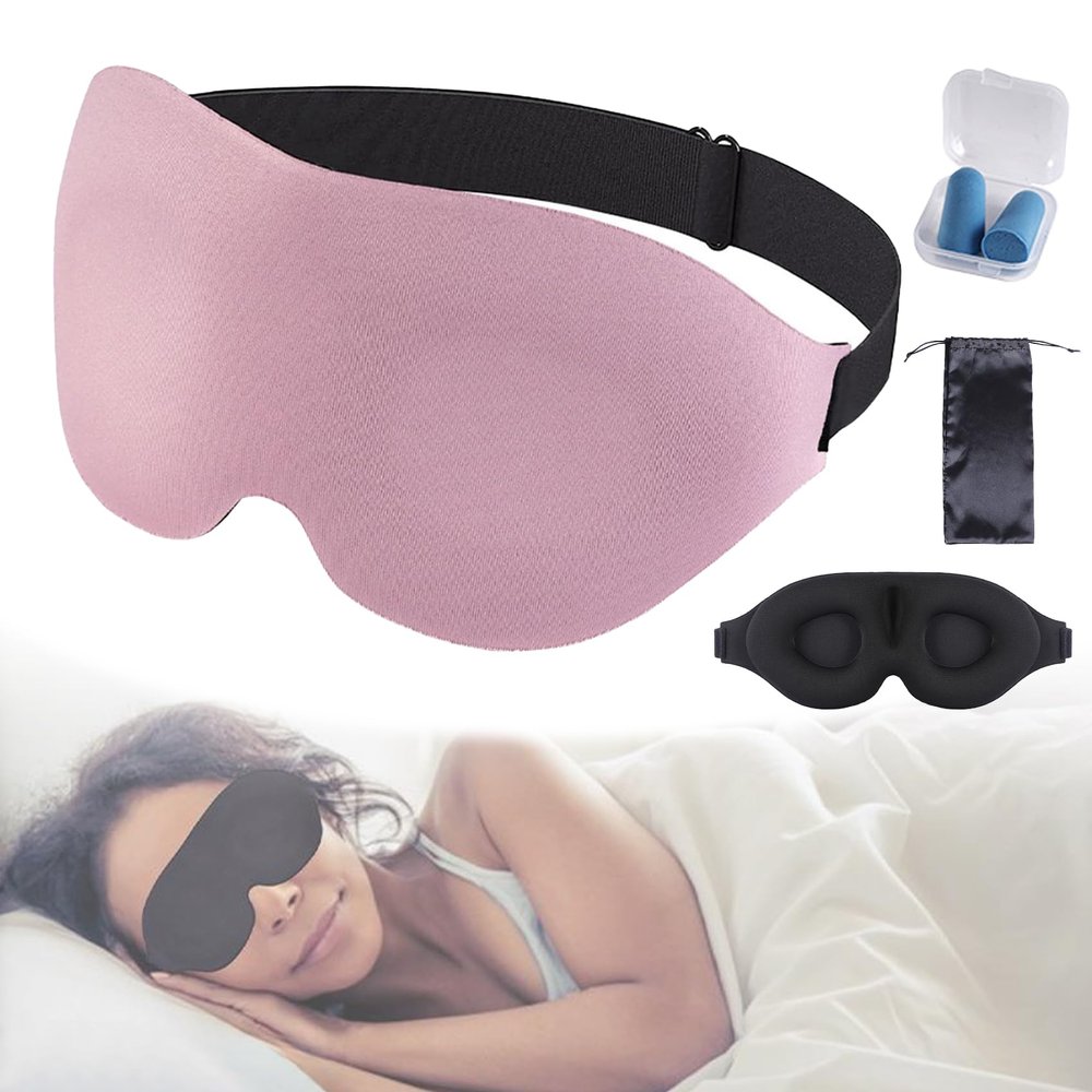 3D Contoured Sleep Mask for Side Sleepers, Zero Eye Pressure 3D Sleeping Mask, Sleep Eye Mask for Men Women, Soft Eye Shade Cover for Travel (Pink)