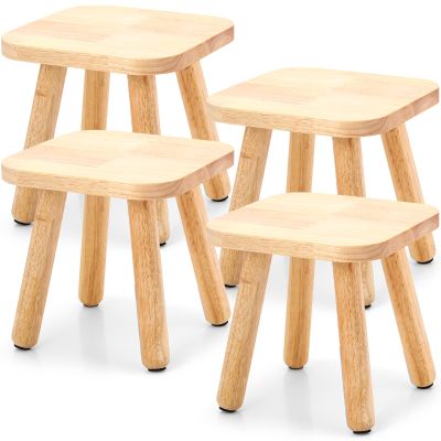 Vercraft 4 Pack Wooden Step Stool, 11 Inch Footstool Wooden Solid Chairs Matched Sensory Table Square Sitting Stool with Assembled Four-Legged for Adults Bathroom