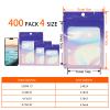 400 Pack 4 Sizes Resealable Mylar Holographic Bags Food Storage Smell Proof Bags with Front Window Foil Packaging Pouch for Sample Jewelry Small Business (Pink to Blue,3x4.7,3.1x5.5,4x 6,4.7x 7.9in) view 3