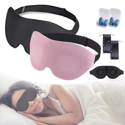 3D Contoured Sleep Mask for Side Sleepers, Zero Eye Pressure 3D Sleeping Mask, Sleep Eye Mask for Men Women, Soft Eye Shade Cover for Travel (2pcs-2)