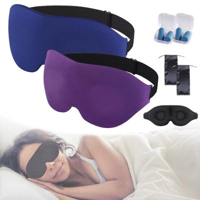 3D Contoured Sleep Mask for Side Sleepers, Zero Eye Pressure 3D Sleeping Mask, Sleep Eye Mask for Men Women, Soft Eye Shade Cover for Travel (2pcs-1)