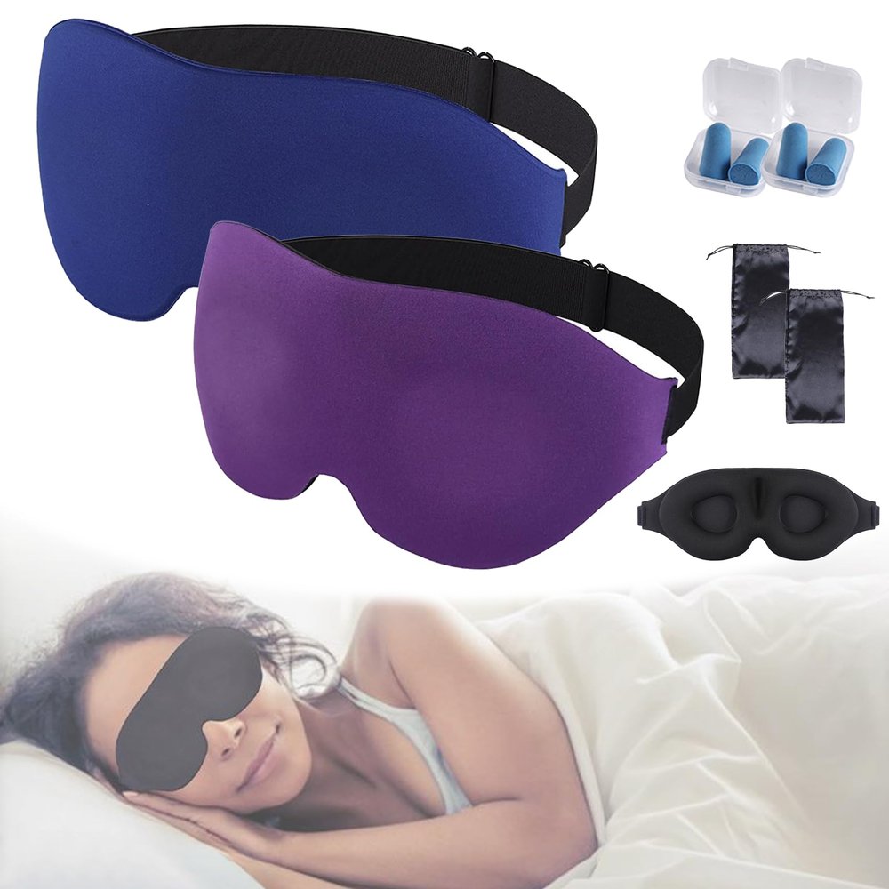 3D Contoured Sleep Mask for Side Sleepers, Zero Eye Pressure 3D Sleeping Mask, Sleep Eye Mask for Men Women, Soft Eye Shade Cover for Travel (2pcs-1)