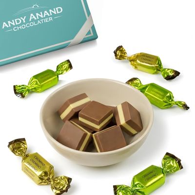 ANDY ANAND CHOCOLATIER Dark Cremino Chocolates Candy 18 Pcs, 8 oz Triple Layered Italian Cremino with Hazelnut, Almond & Pistachio Paste, Gluten Free Gourmet Treat