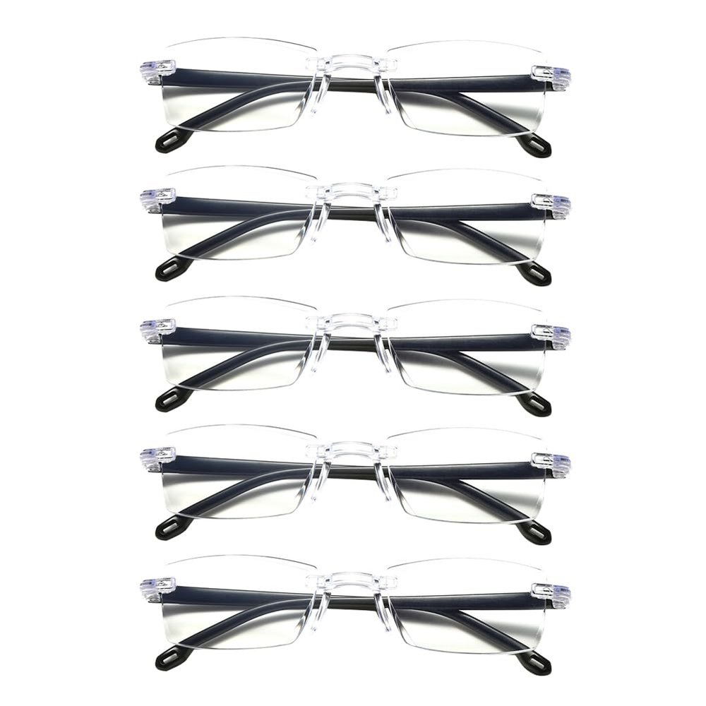 BudgetBundles US 5-10 Pc Rectangular Rimless Blue Light Blocking Reading Glasses Unisex Reader (+100 5 Pack)