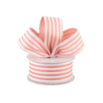 YourSchoiceVi 20 Feet Peach White Stripe Canvas Ribbon, 2.5"" Wired Ribbon, Peach White Stripe Ribbon, Gingham Ribbon, Ribbon for Wreaths, Craft Ribbon, RJKL32