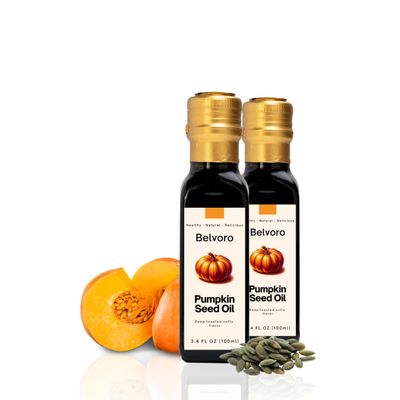 Belvoro Toasted Styrian Pumpkin Seed Oil | 270-Year Tradition | 100% Pure, Unrefined Roasted Pumpkin Seed Oil for Gourmet Cooking | Supports Heart Health & Hair Growth | Glass Bottle 3.4 FL Oz 2 Pack