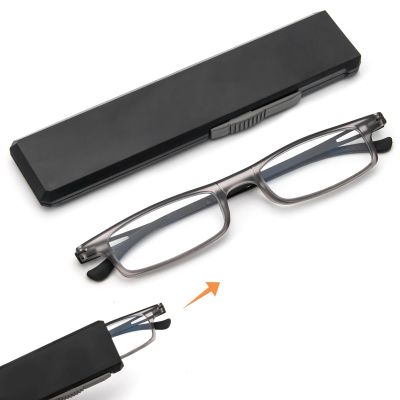 REAVEE Folding Reading Glasses for Men Women Ultra Thin Blue Light Blocking Anti UV/Eyestrain Computer TR90 Slim Foldable Portable Readers with Compact Flat Case, Grey +3.5
