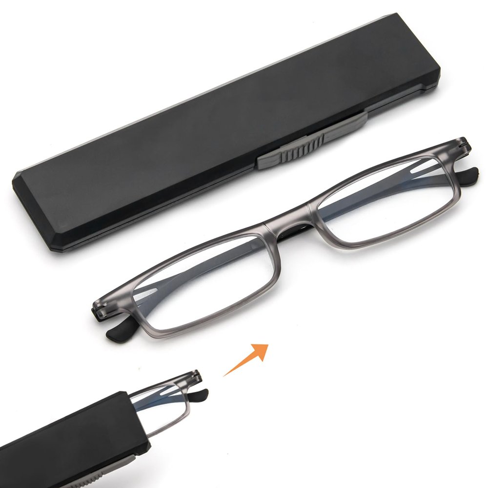 REAVEE Folding Reading Glasses for Men Women Ultra Thin Blue Light Blocking Anti UV/Eyestrain Computer TR90 Slim Foldable Portable Readers with Compact Flat Case, Grey +3.5