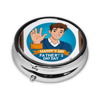 ZhongGuo Hand and Happy Fathers Day Printed Pill Organizer,Round Travel Pill Organizer Mini Medicine Pill Box for Purse Iron Plating