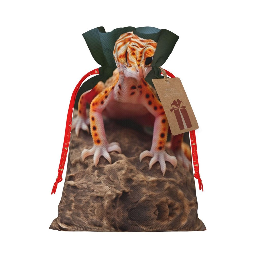 Sand Leopard Gecko Print Christmas Drawstring Candy Gift Bags,Goody Bags,For Xmas Holiday Presents Party Favor