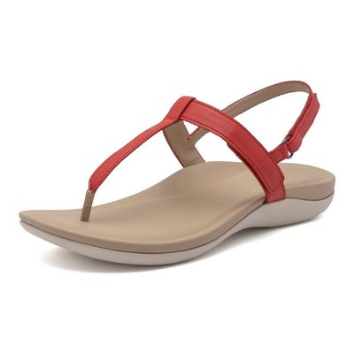 ABEO Oasis T-Strap Sandals For Women | Arch Support Sandals | Ball of Foot Pain Relief | Built-In Metatarsal Pads Women | Ball Of Foot Cushions for Women Red 6 Medium