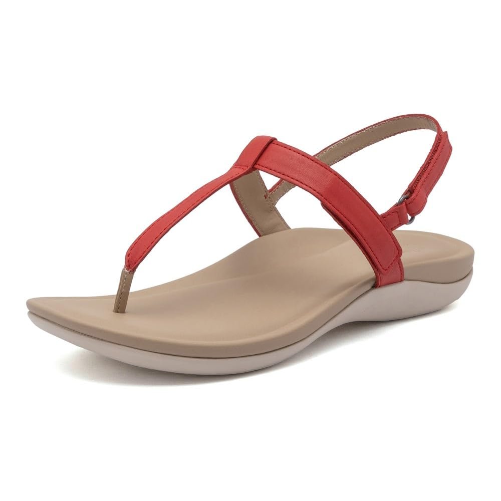 ABEO Oasis T-Strap Sandals For Women | Arch Support Sandals | Ball of Foot Pain Relief | Built-In Metatarsal Pads Women | Ball Of Foot Cushions for Women Red 11 Medium