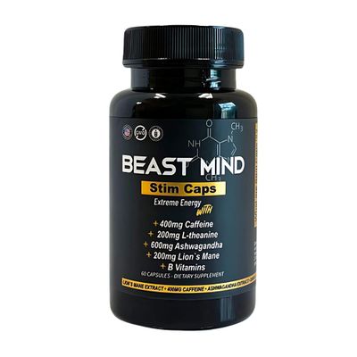 Extreme Energy Pills | 400mg Caffeine | 600mg Ashwagandha | 200mg Lions Mane | Increased Energy & Focus & Mood by Beast Mind