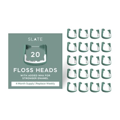 Slate Flosser Refills - Reusable Woven Floss, PFAS-Free, Non-Toxic Dental Floss | Fits Slate Electric Flosser w/Tongue Scraper & Gum Sweeps | 20-Pk Green Thin Floss Heads