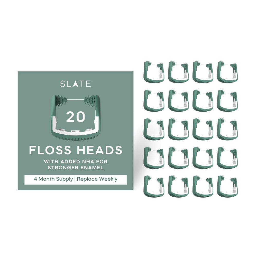 Slate Flosser Refills - Reusable Woven Floss, PFAS-Free, Non-Toxic Dental Floss | Fits Slate Electric Flosser w/Tongue Scraper & Gum Sweeps | 20-Pk Green Thin Floss Heads
