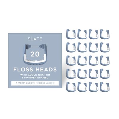 Slate Flosser Refills - Reusable Woven Floss, PFAS-Free, Non-Toxic Dental Floss | Fits Slate Electric Flosser w/Tongue Scraper & Gum Sweeps | 20-Pk Blue Nano-Hydroxyapatite (nHa) Thin Floss Heads