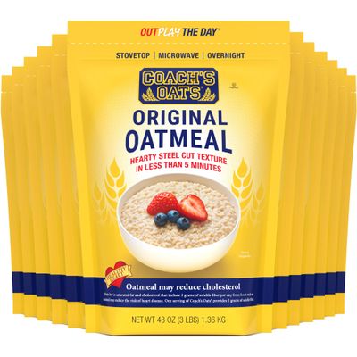 COACH'S OATS Whole Grain Oatmeal (48 oz) Pack of 12 | Cracked n Toasted | Quick-Cooking, Steel Cut Texture | Heart-Healthy, Delicious Breakfast | Microwavable, Stovetop, Overnight Oatmeal