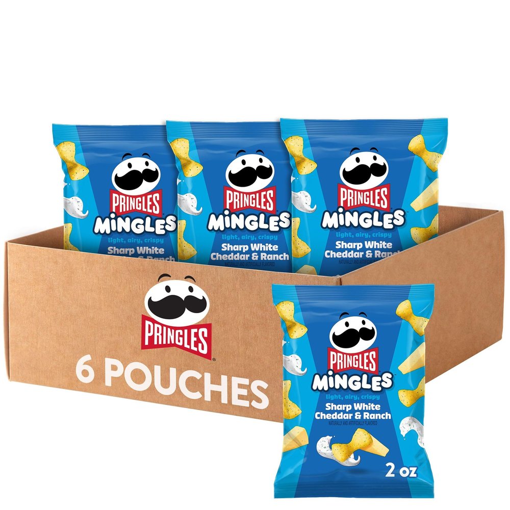Pringles Mingles Puffed Snacks, Sharp White Cheddar and Ranch, Cheese Puffs, Salty Snacks (6 Bags)