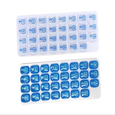 AM/PM 31 Day Monthly Pill Organizer Holder with Removable Medication Pods and Bonus Medical Alert Card - Blue for Morning & Grey for Evening (Clear & Blue)