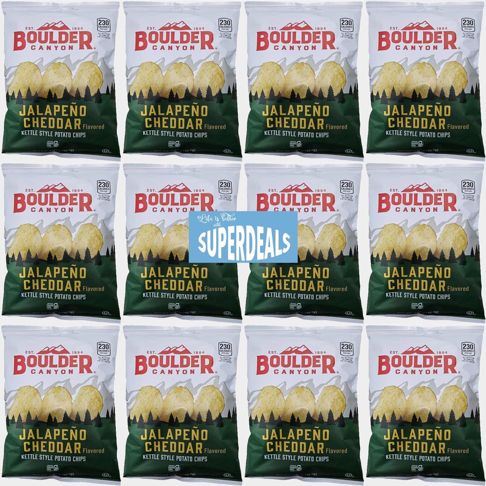 Boulder Canyon | Jalapeno Cheddar | Kettle Style Potato Chips| 1.5 Ounce | Pack of 12 Bundled by SUPERDEALS with Mystery Bonus Gift
