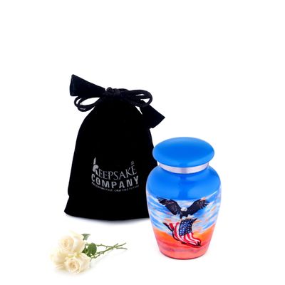 Blue Angel Wings Tiny Patriotic Urns - Mini Angel Wings Urns For Ashes