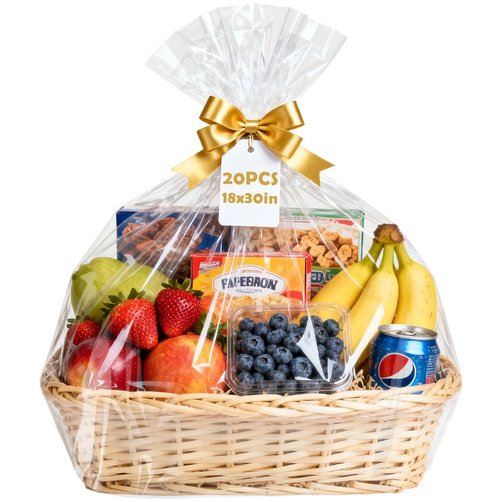 Arsmat Large Clear Cellophane Gift bags, 20 Pack 18"X30" Cellophane Wrap for Gift Baskets, 1.5 Mil Thick Clear Basket Bags