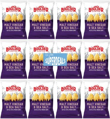 Boulder Canyon | Malt Vinegar & Sea Salt | Kettle Style Potato Chips| 1.5 Ounce | Pack of 12 Bundled by SUPERDEALS with Mystery Bonus Gift