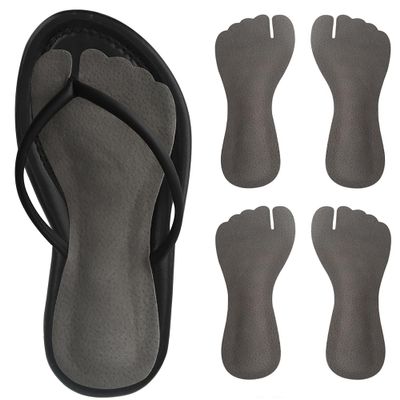2 Pairs Pigskin Flip Flop Inserts Anti-Slipping, Flip Flop Thong Sandals Cushion Insoles, Self Adhesive Arch Support Insoles Slippers Insert Black Gray, for Women L
